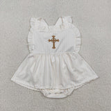 SR3306   baby girl clothes embroidery Cross girl  easter summer bubble