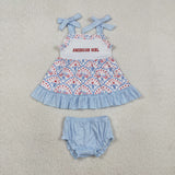 RTS kids matching clothing embroidery american girl print clothing girl 4th of July summer clothing-2026.1.23
