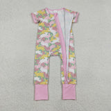 SR3715 baby girl clothes rabbit camo print girl easter summer romper