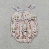 SR3852  baby girl clothes farm animals print toddler girl summer bubble