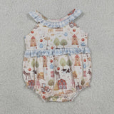SR3852  baby girl clothes farm animals print toddler girl summer bubble