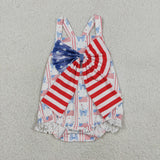 SR3862   baby girl clothes flag print toddler girl 4th of July summer bubble