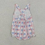 SR3862   baby girl clothes flag print toddler girl 4th of July summer bubble