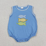RTS Matching kids clothing embroidery fishing print clothing baby summer clothing-2026.6.1