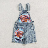 SS0023 High Quality Highland Cow Denim Shorts Girls Summer Overalls