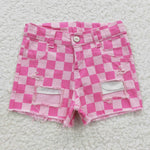 Pink denim checkerd children short pants