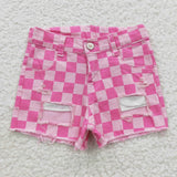 Pink denim checkerd children short pants