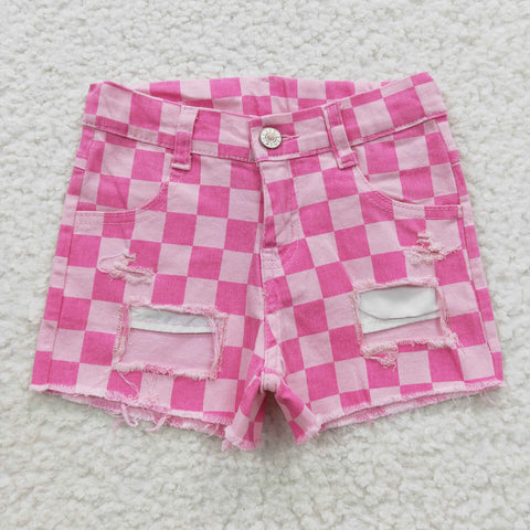 Pink denim checkerd children short pants