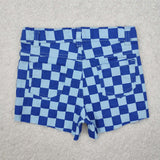 Blue denim checkerd distressed children shorts