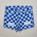 Blue denim checkerd distressed children shorts