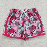 Smile face print little girls elastic waist summer shorts