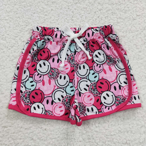 Smile face print little girls elastic waist summer shorts