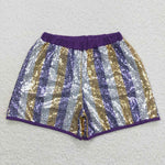 Adult girl striped glitter sequined purple shorts