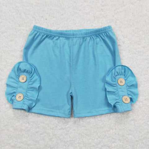 SS0191   toddler clothes blue ruffled buttons girl summer shorts