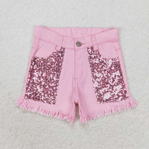 SS0230  toddler clothes pink sequined girl summer denim shorts