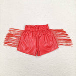 SS0252  toddler clothes blue baby girl summer tassel red leather shorts