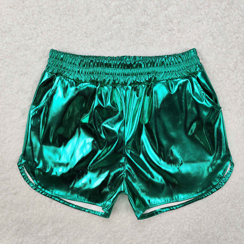 SS0410 baby girl clothes green shiny leather girl summer shorts