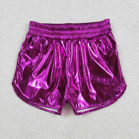 SS0412 baby girl clothes purple girl shiny leather summer shorts