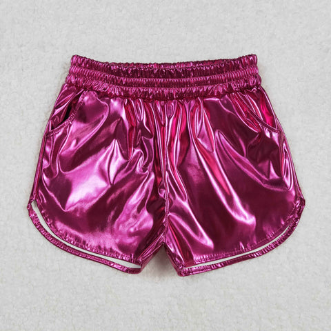 SS0414  baby girl clothes pink girl shiny leather summer shorts