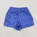 SS0466  baby girl clothes blue leopard print girl summer yoga shorts