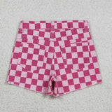 SS0764  baby girl clothes pink gingham girl print summer shorts