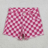 SS0764  baby girl clothes pink gingham girl print summer shorts