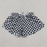 SS0865  baby girl clothes black gingham print girl yoga summer shorts