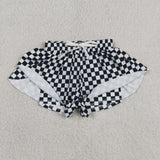 SS0865  baby girl clothes black gingham print girl yoga summer shorts