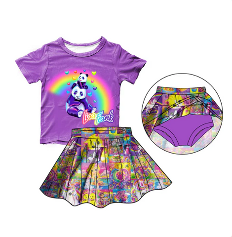 Order Deadline:18th Apr. Split order baby girl clothes cartoon panda girl summer shorts set