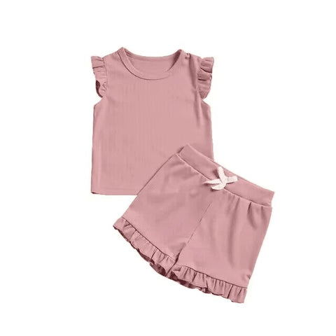 Order Deadline:15th Apr. Split order baby girl clothes pure color girl summer shorts set 3