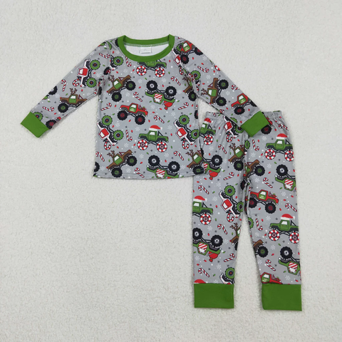 BLP1286   toddler boy clothes truck boy winter christmas pajamas set