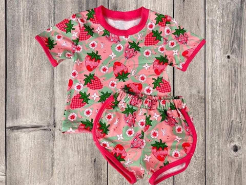 Order Deadline:26th Apr. Split order baby girl clothes strawberry girl summer shorts set