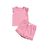 Order Deadline:15th Apr. Split order baby girl clothes pure color girl summer shorts set 2