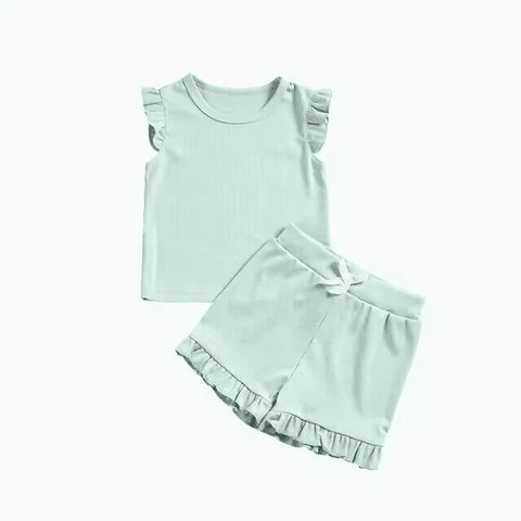 Order Deadline:12th Apr. Split order baby girl clothes pure color girl summer shorts set