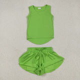 GSSO2503   baby girl clothes green toddler girl summer outfit yoga clothes