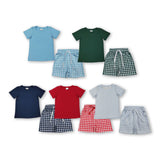 RTS Matching clothes toddler clothes solid color gingham print set boys summer clothing-2026.4.10