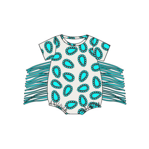 Order Deadline:14th Mar. Split order baby girl clothes turquoise tassel baby girl summer bubble