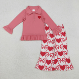 RTS kids matching clothing embroidery bows print clothing baby girl  bell bottom pant clothing-2025.11.26