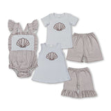 RTS kids matching clothing embroidery shell print clothing baby summer clothing-2025.12.24