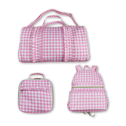 RTS kids matching bag pink plaid print baby girl back to school day bag-2025.7.19
