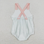 SR1229  baby boy clothes pink green gingham toddler boy summer bubble