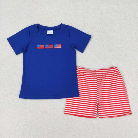 BSSO0434 baby boy clothes embroidery 4th of July patriotic summer outfits