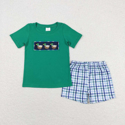 BSSO0589 baby boy clothes embroidery mallard toddler boy summer outfit