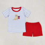 BSSO0619  baby boy clothes embroidery pubby 4th of July patriotic toddler boy summer outfit