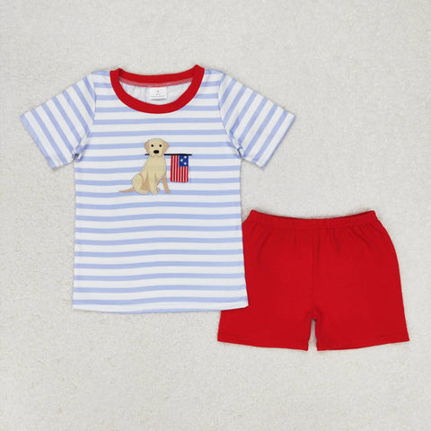 BSSO0619  baby boy clothes embroidery pubby 4th of July patriotic toddler boy summer outfit