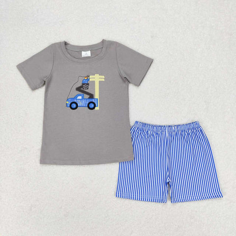 BSSO0631  baby boy clothes embroidery lineman toddler boy summer outfit