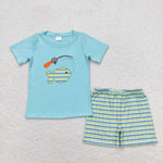 BSSO0798 baby boy clothes embroidery fishing toddler boy summer outfits 3-6M to 7-8T