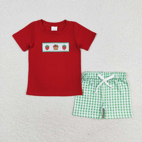 BSSO0810 baby boy clothes embroidery strawberry toddler boy summer outfits 3-6M to 7-8T