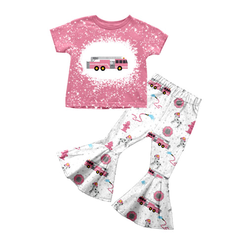 Order Deadline:21th Dec. Split order baby girl clothes fire truck girl bell bottoms pants set