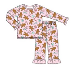 Custom order MOQ:3pcs each design girl gingerbread man pajamas set